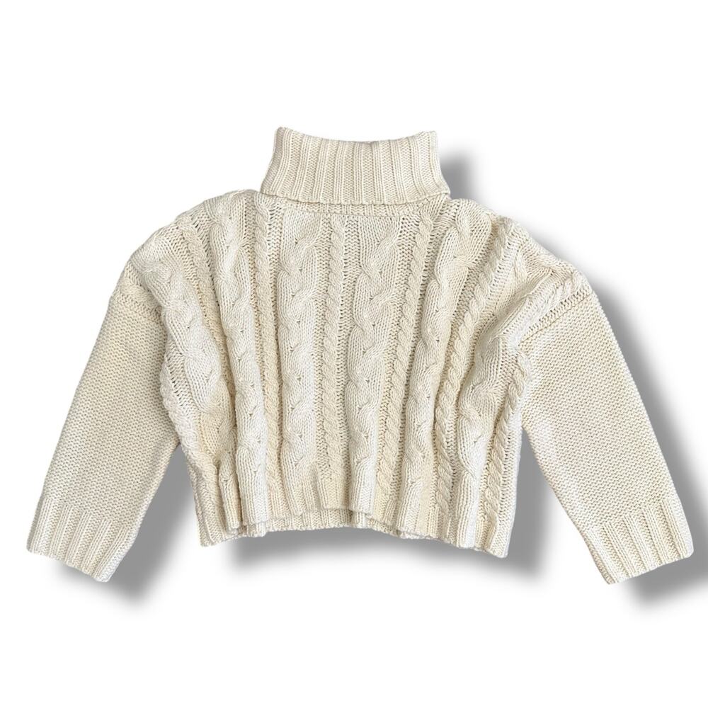 Love Tree Cream Cable Knit Chunky Turtleneck Sweater Womenβs Large Cropped Knitβ